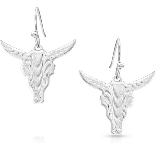 Chiseled Steer Head Earrings (er5397)