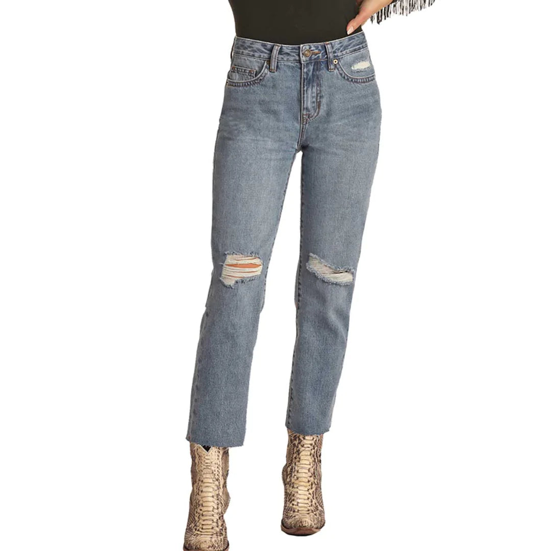 Rock & Roll Cowgirl Women’s High Rise Distressed Straight Cropped Jeans (RZQT)