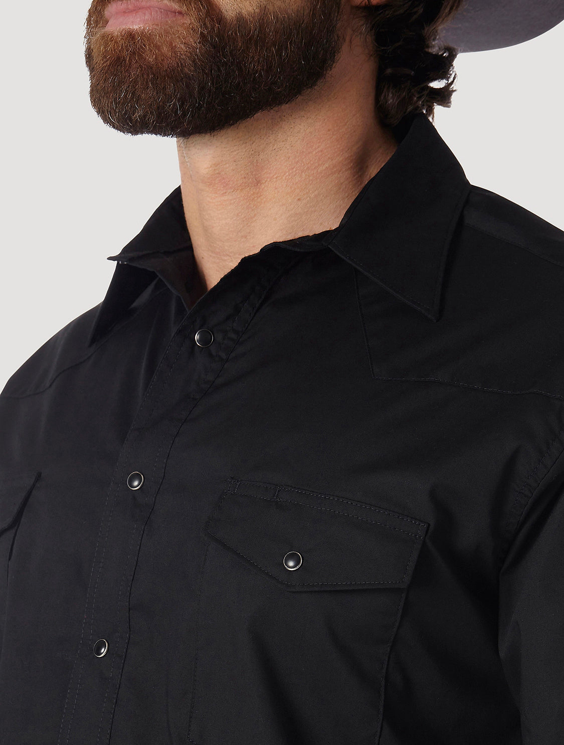 WRANGLER® WESTERN SNAP SHIRT - LONG SLEEVE SOLID BROADCLOTH IN BLACK