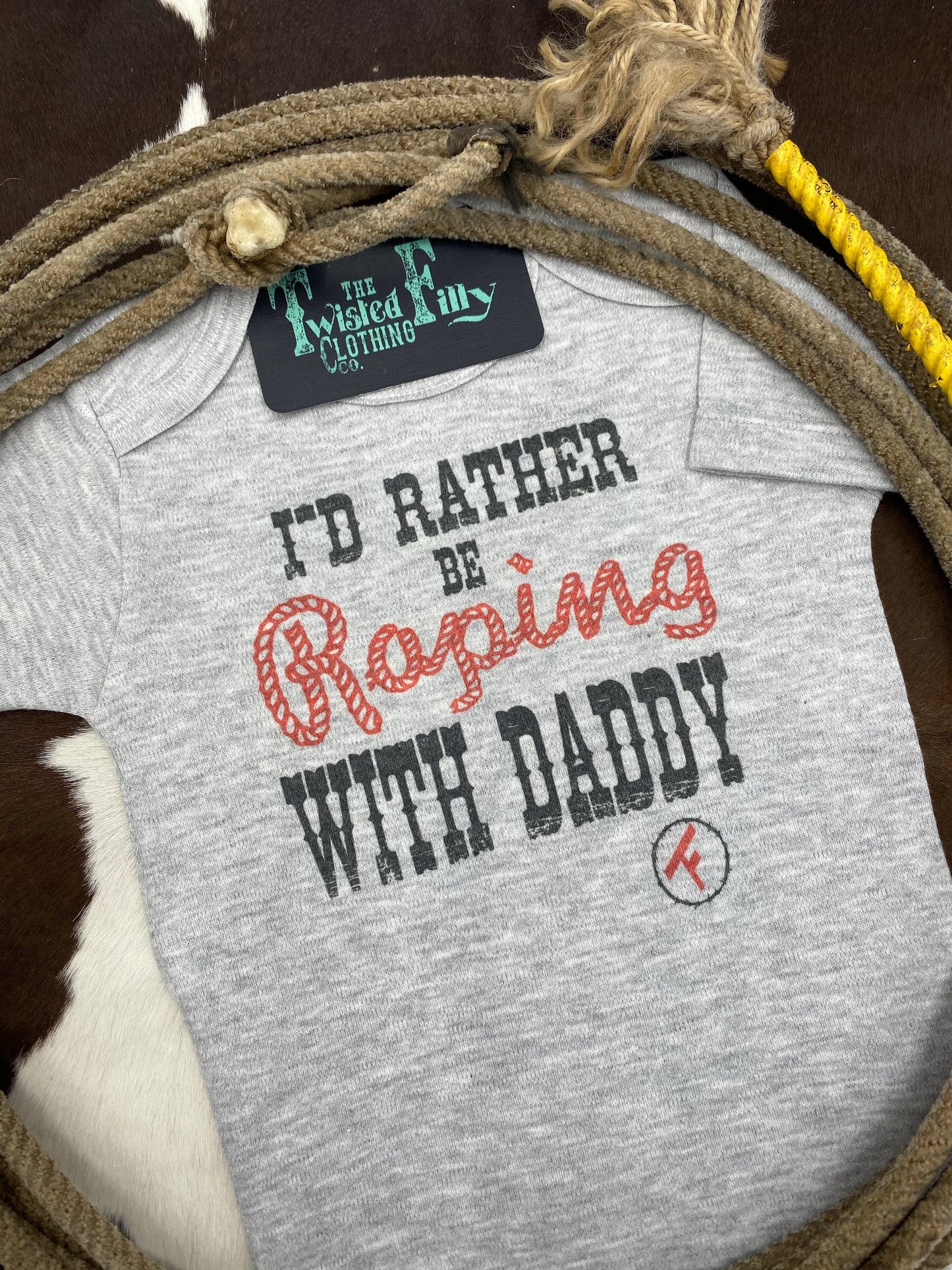 THE TWISTED FILLY CLOTHING CO. I'd Rather Be Roping with Daddy - S/S Infant One Piece - Grey