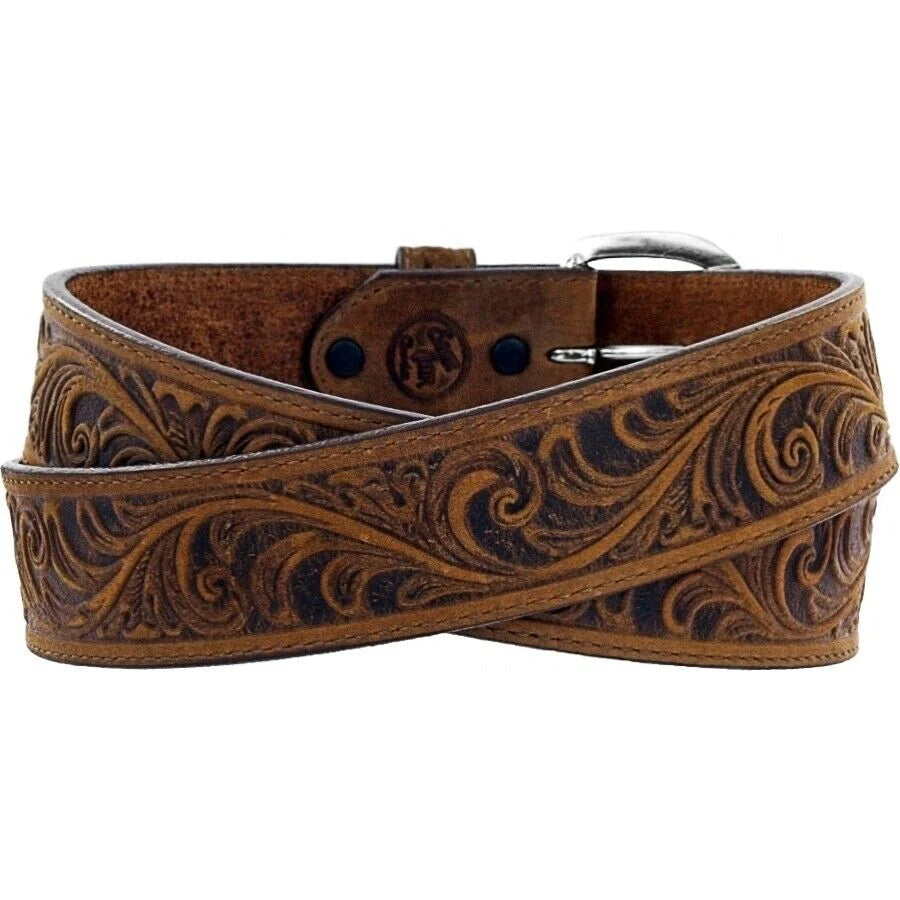 Justin Men's Brown Western Scroll Tooled Belt 53909
