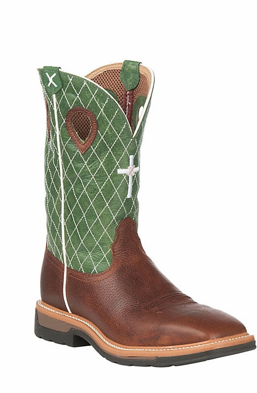 Twisted X Men's Lite Cognac and Lime Green Wide Square Steel Toe Work Boot (S002)