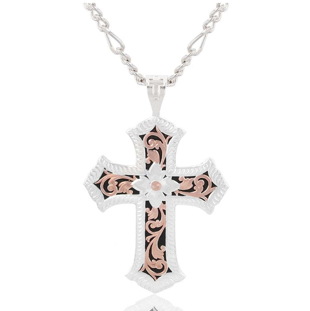 Montana Silversmiths Two Tone Antiqued Floral Cross Necklace