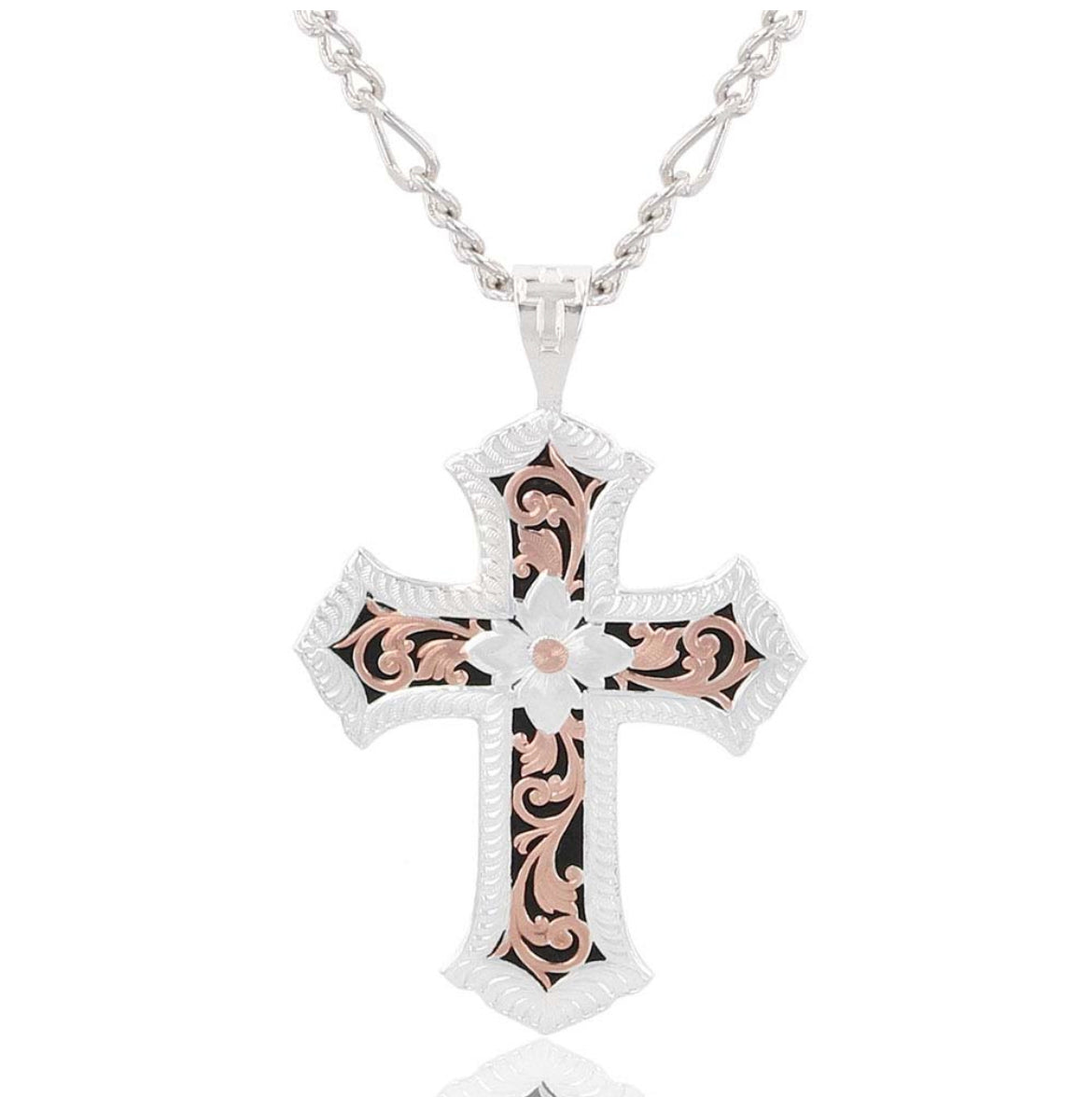 Montana Silversmiths Two Tone Antiqued Floral Cross Necklace