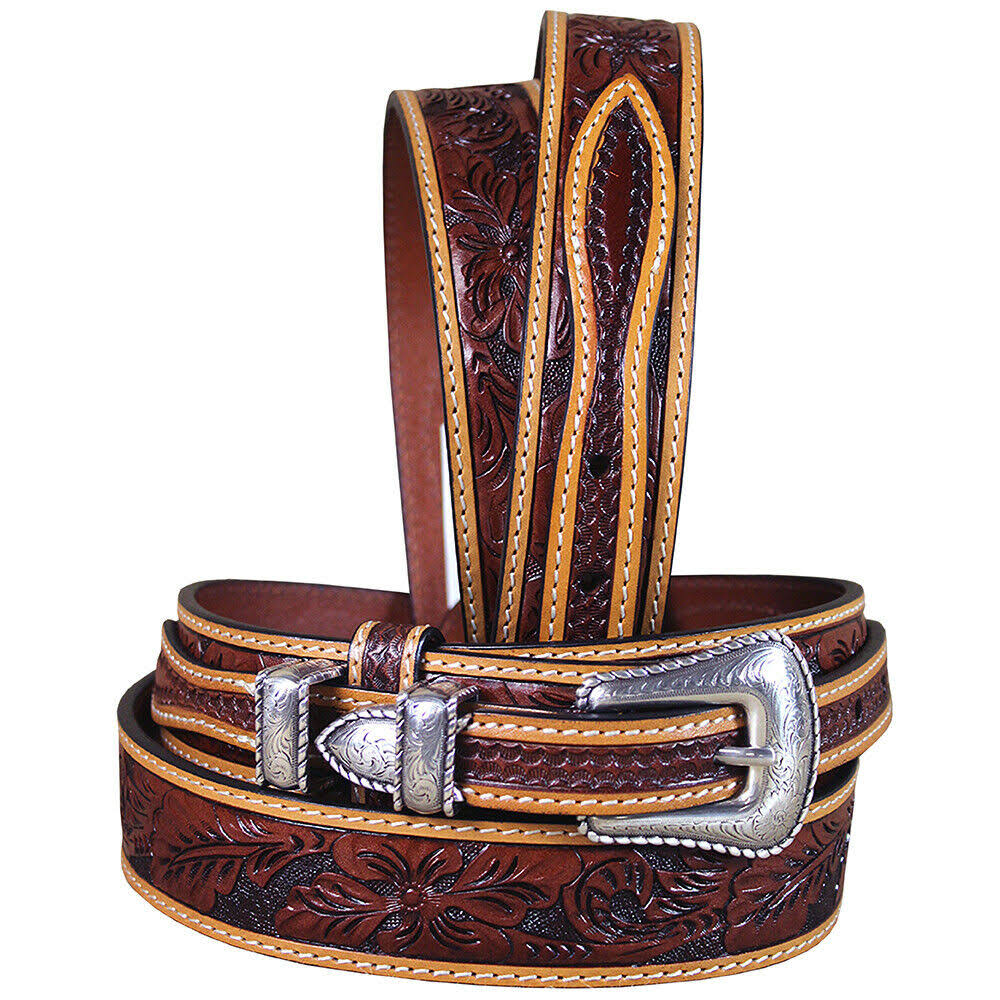 3D Men's Belt D2213 Floral Tan Western Ranger Leather Belt