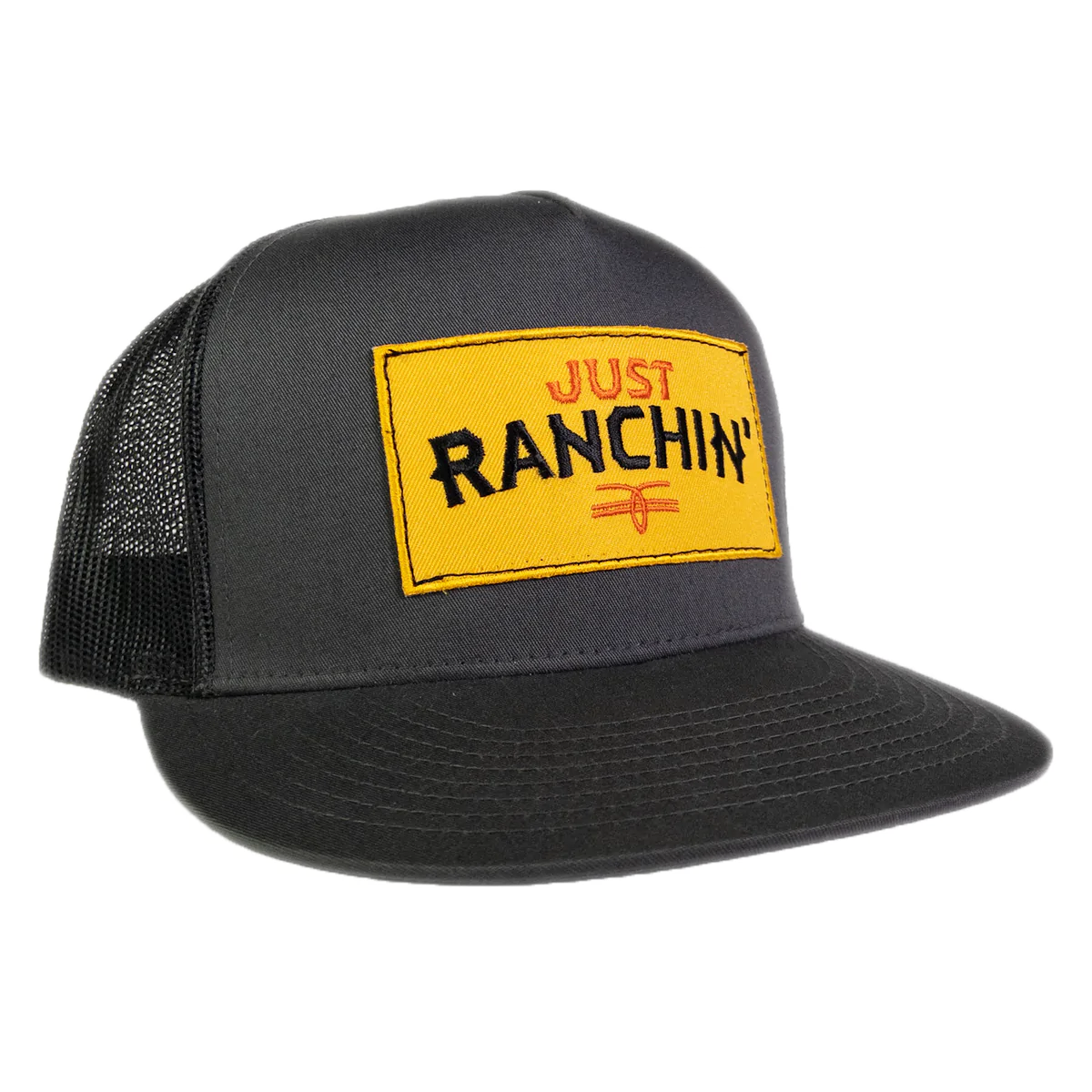 Just Ranchin Patch Charcoal Mesh Flatbill