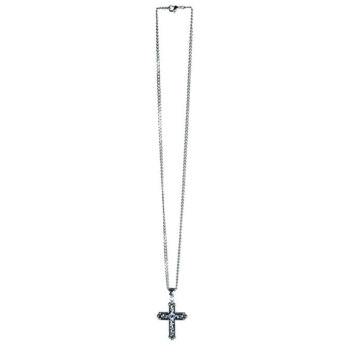 M&F MEN'S SILVER CROSS with Blue stone NECKLACE