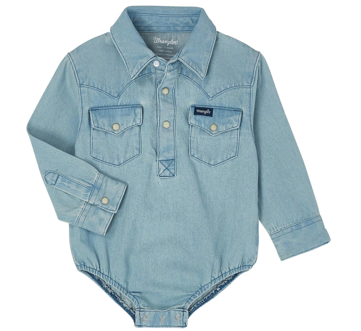 Wrangler® Baby Long Sleeve Bodysuit - Faded Blue (pq137d)