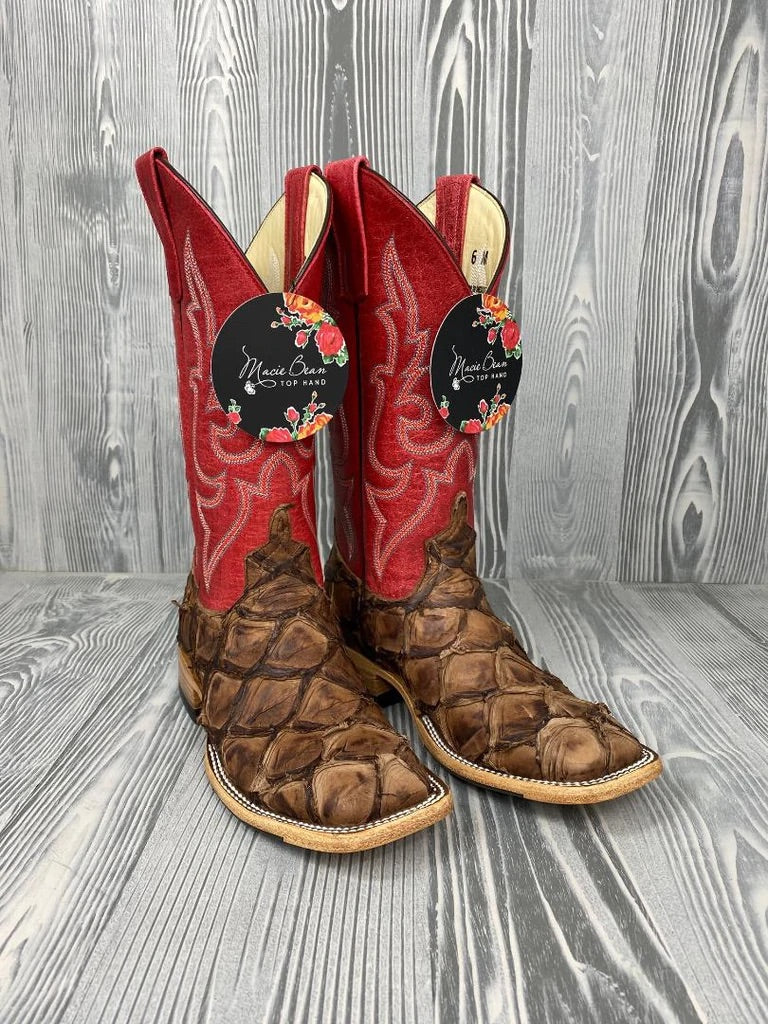 Women's Macie Bean Top Hand Tan Big Bass Red Top Cowgirl Boots (m2007)