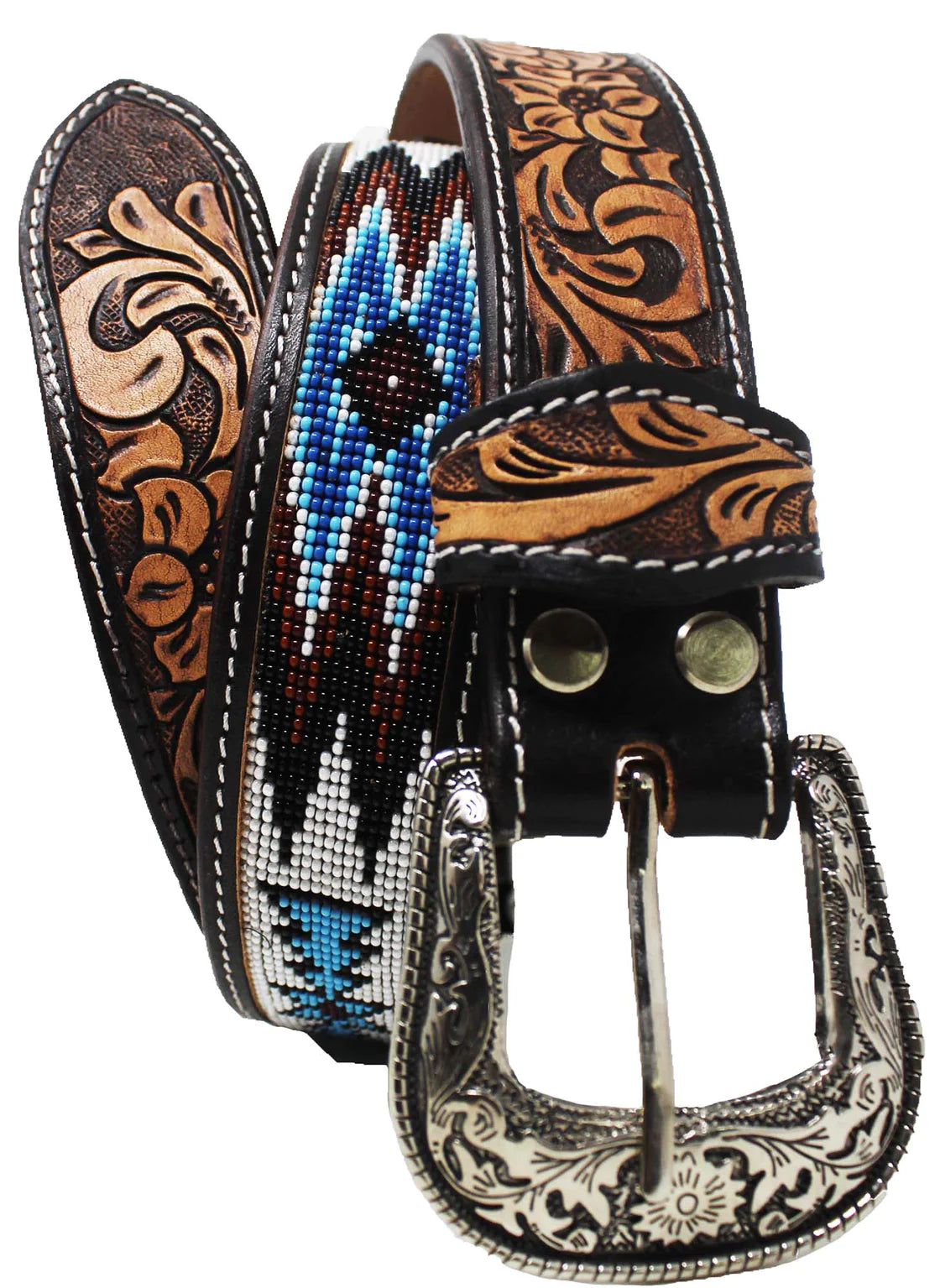 Men's Western Heavy Duty Beaded Full-Grain Leather Belt 26RT12