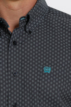 Load image into Gallery viewer, MEN&#39;S GEOMETRIC PRINT BUTTON-DOWN WESTERN SHIRT - NAVY/TURQUOISE
