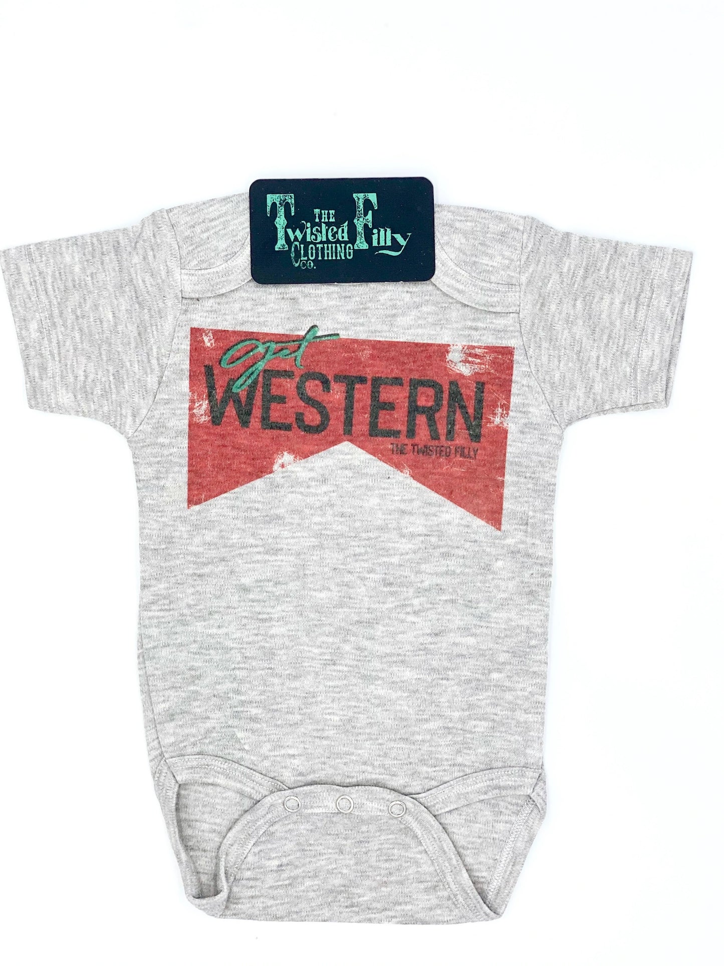 THE TWISTED FILLY CLOTHING CO. Get Western - S/S Infant One Piece - Grey