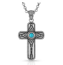 Load image into Gallery viewer, Faith on Point Turquoise Cross Necklace

