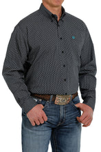 Load image into Gallery viewer, MEN&#39;S GEOMETRIC PRINT BUTTON-DOWN WESTERN SHIRT - NAVY/TURQUOISE
