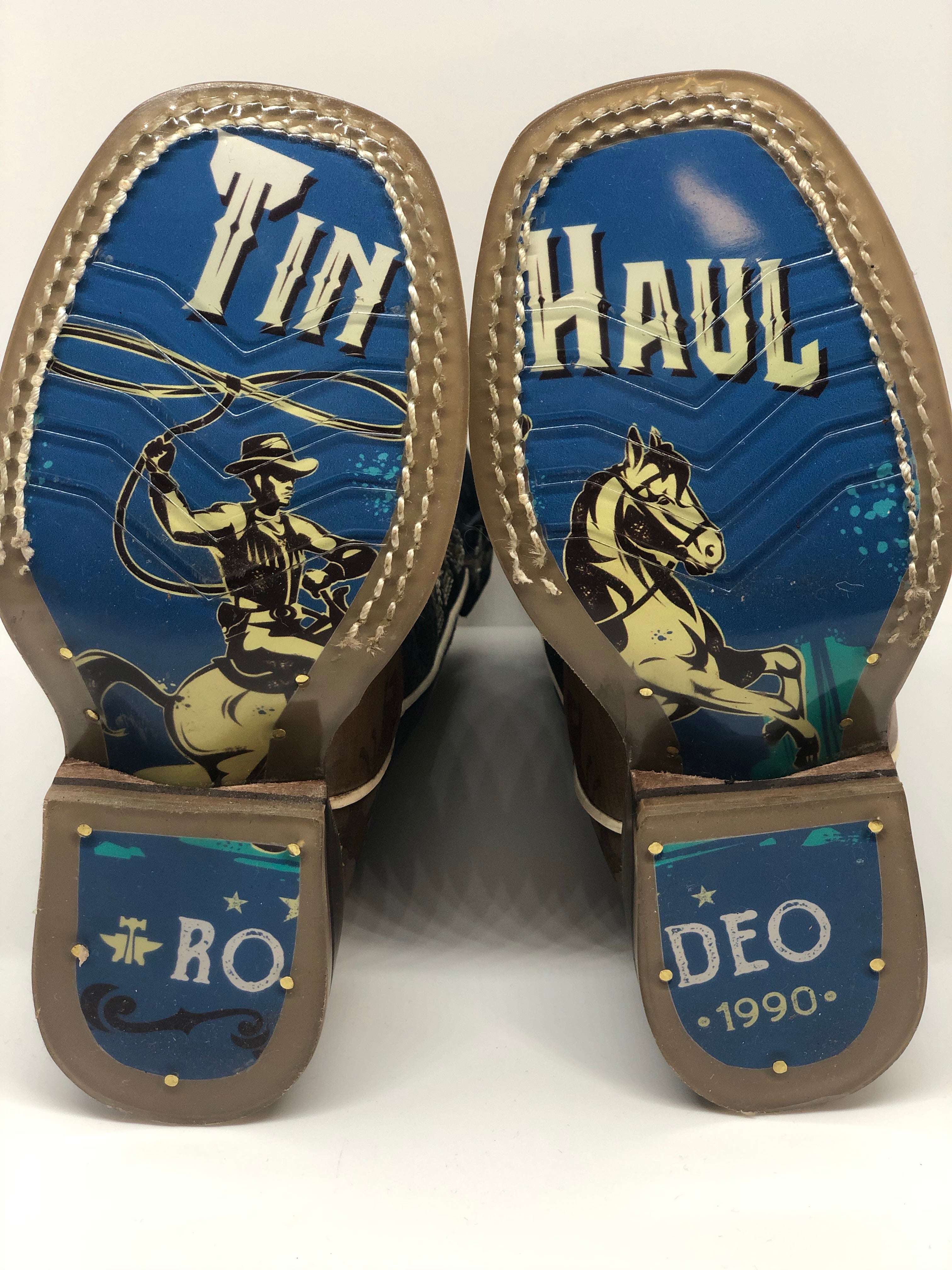 Tin Haul Kid's Rough Stock Boots w/Rodeo Poster Sole (0815)