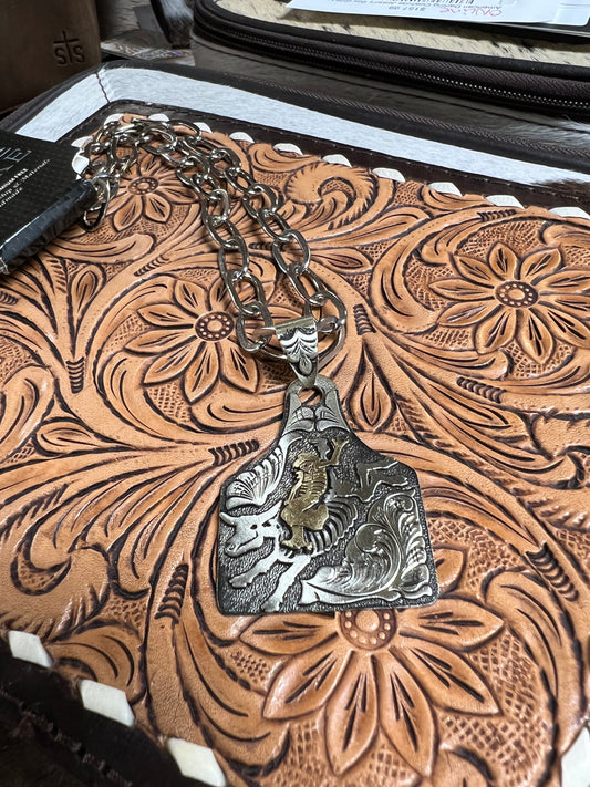 Silver Strike EarTag Skeleton Bullrider Necklace