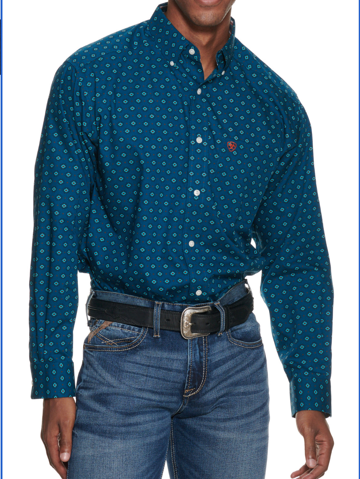 Ariat Men's Wrinkle Free Teal Geo Print Long Sleeve Western Shirt
