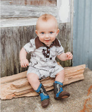 Load image into Gallery viewer, BOYS ROMPER WHITE COWBOY PRINT
