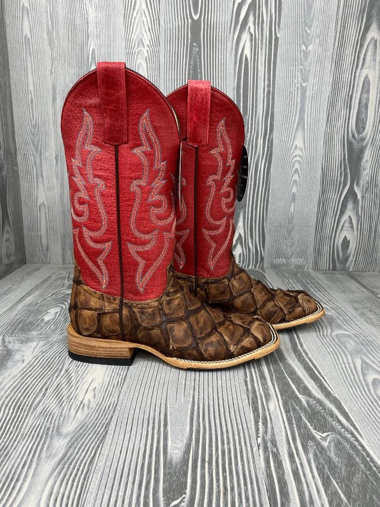 Women's Macie Bean Top Hand Tan Big Bass Red Top Cowgirl Boots (m2007)