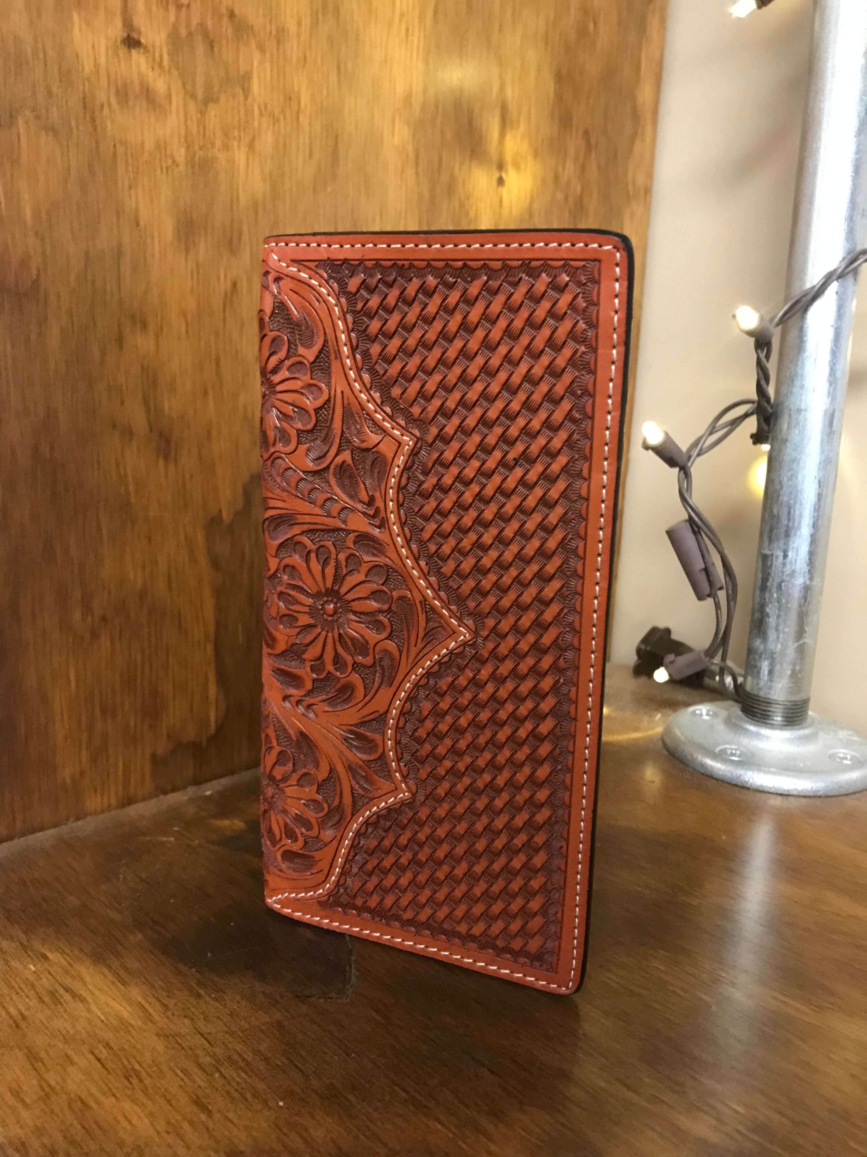 Cowboy Chrome Basketweave & Floral Bifold Wallet (W578)