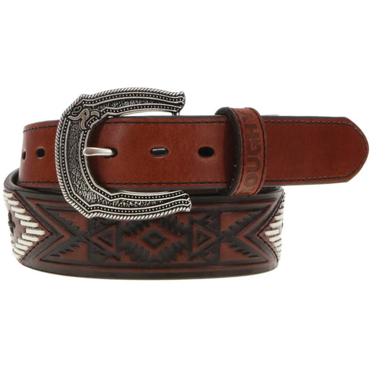 Hooey CHOCTAW" ROUGHY TOOLED/ LACED BELT BROWN/IVORY/BLACK W/AZTEC