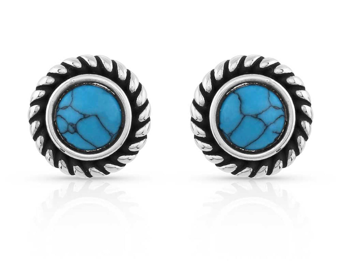 Dueling Moons Studded Turquoise Earrings