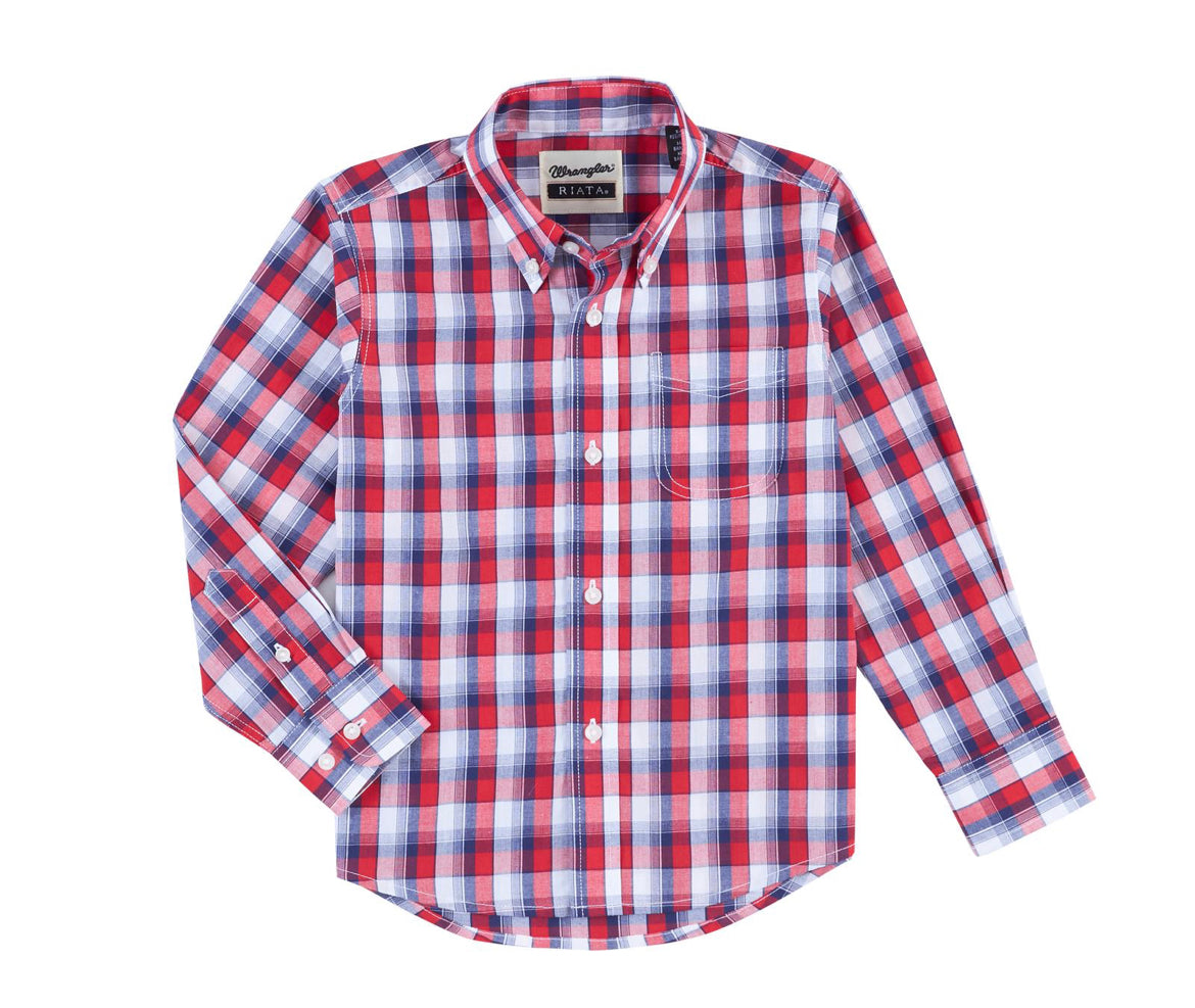 Wrangler Boys Riata Long Sleeve Shirts Assortment Pack - Red / Teal