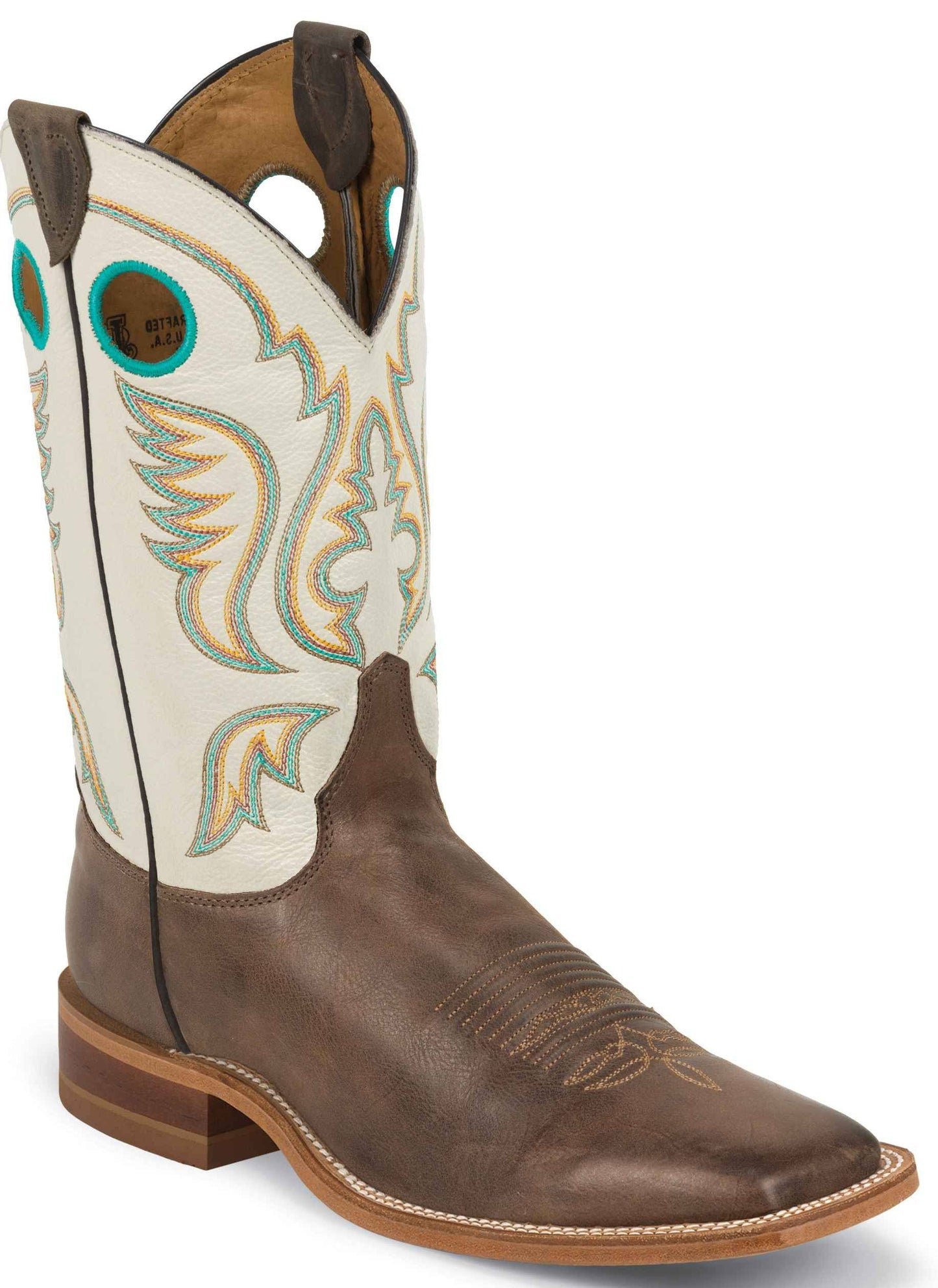 Justin Mens Bent Rail Western Boots Brown/White (BR313)