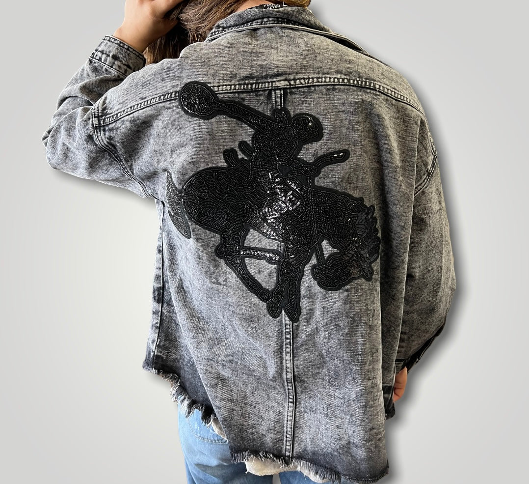 Black Sequin Bronc Boyfriend Jacket