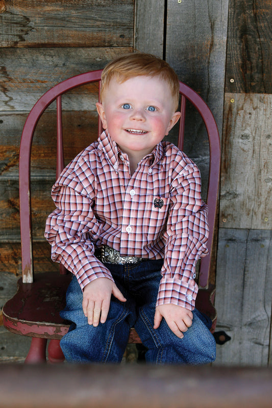 Cinch Boys Pink Plaid Shirt