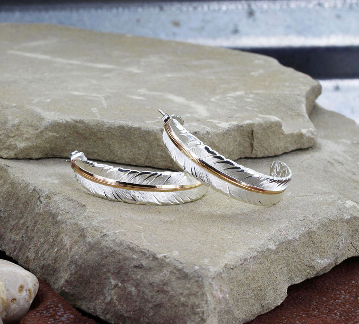 Feather Rose Gold Vein Hoop Earrings