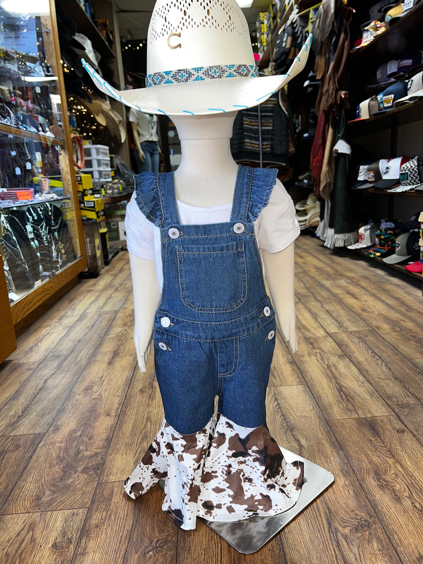 Shea Baby Denim & Cowprint Overalls