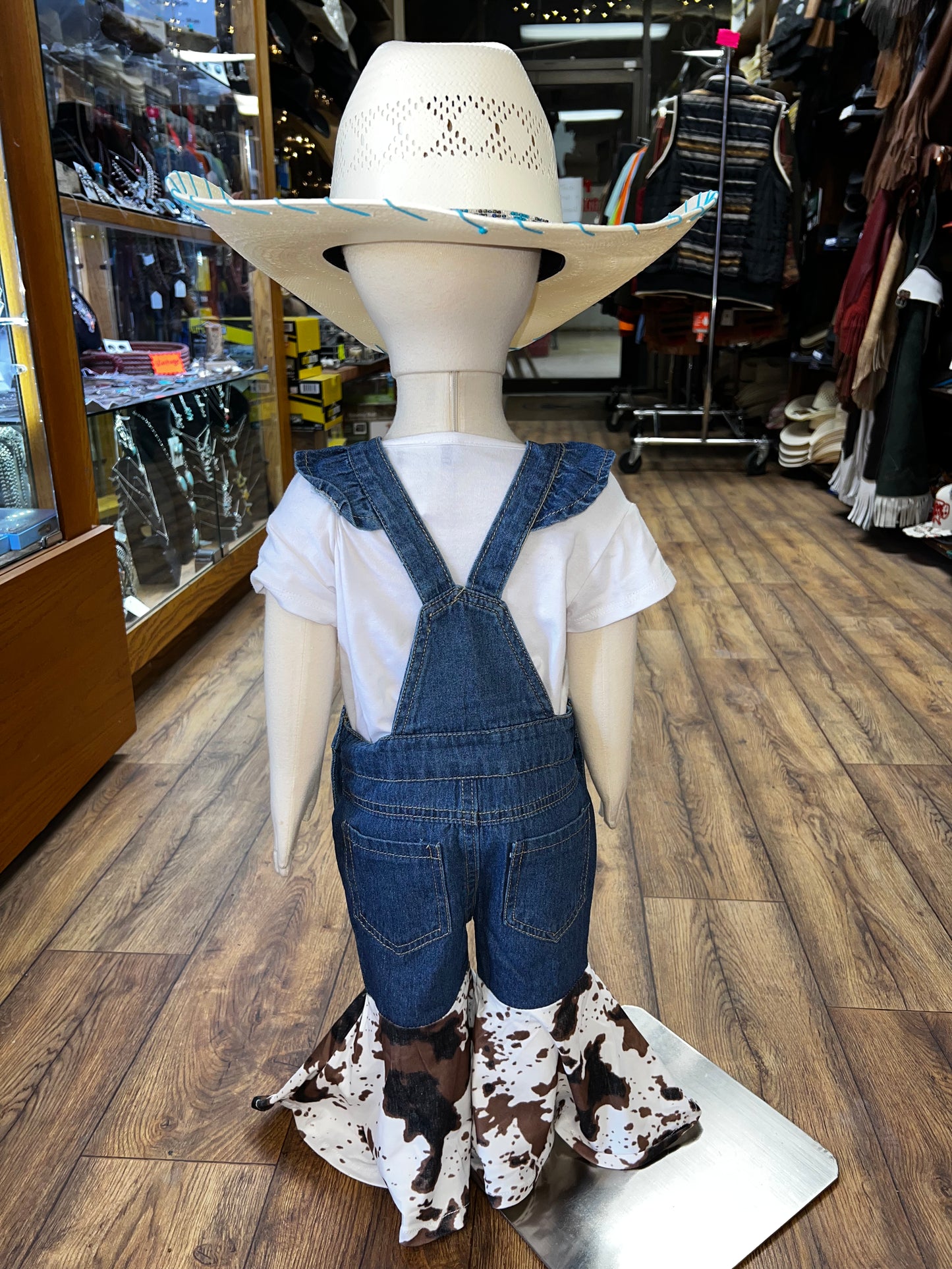 Shea Baby Denim & Cowprint Overalls