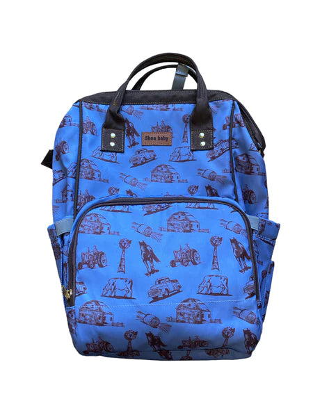 Blue Farm Print Diaper Bag