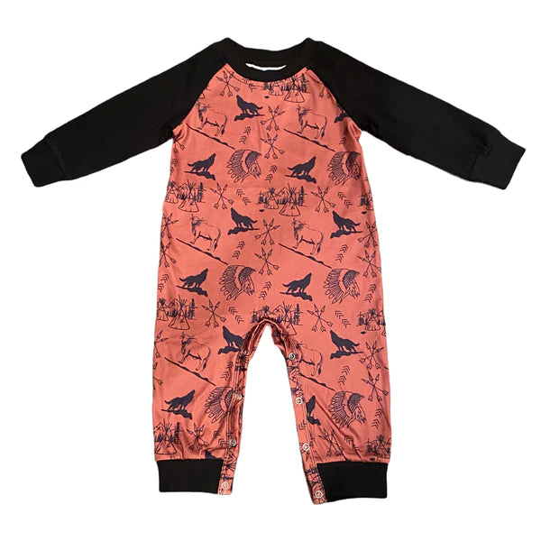 Long Sleeve Boys Romper- Indian Print