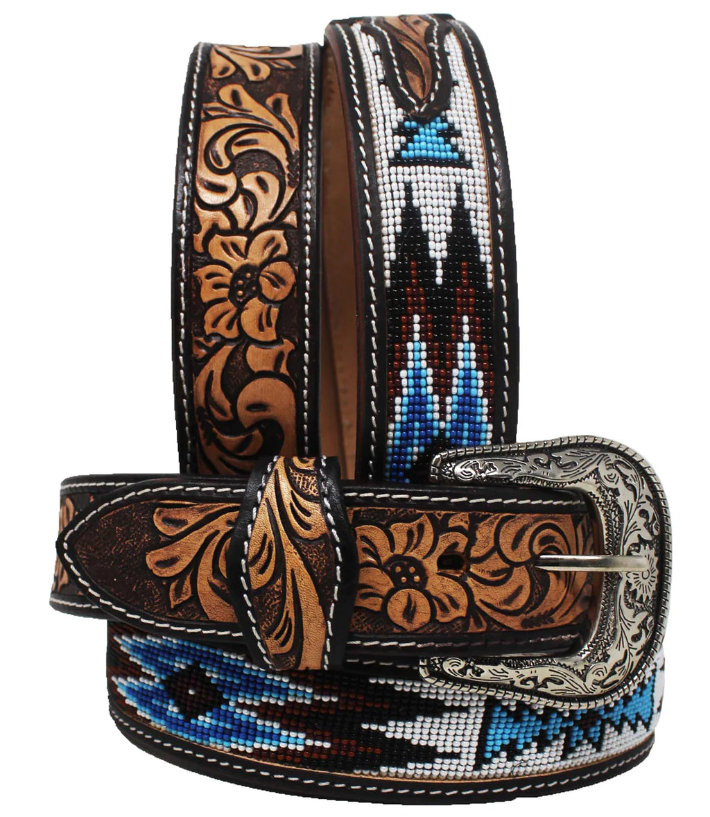 Men's Western Heavy Duty Beaded Full-Grain Leather Belt 26RT12