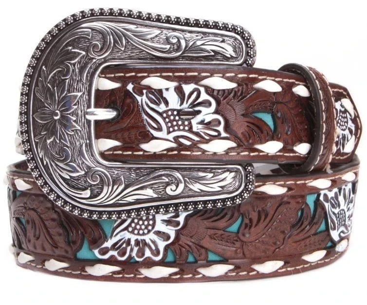 Nocona Kids Brown Embossed with Turquoise Inlay Belt (9608)