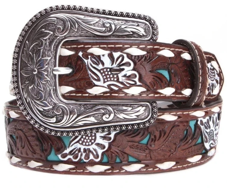 Nocona Kids Brown Embossed with Turquoise Inlay Belt (9408)