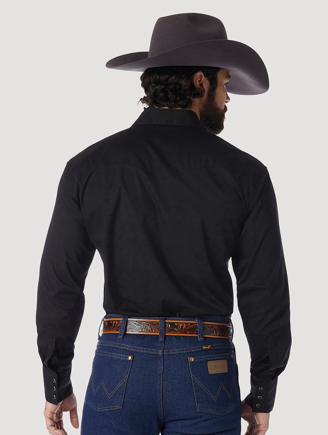 WRANGLER® WESTERN SNAP SHIRT - LONG SLEEVE SOLID BROADCLOTH IN BLACK