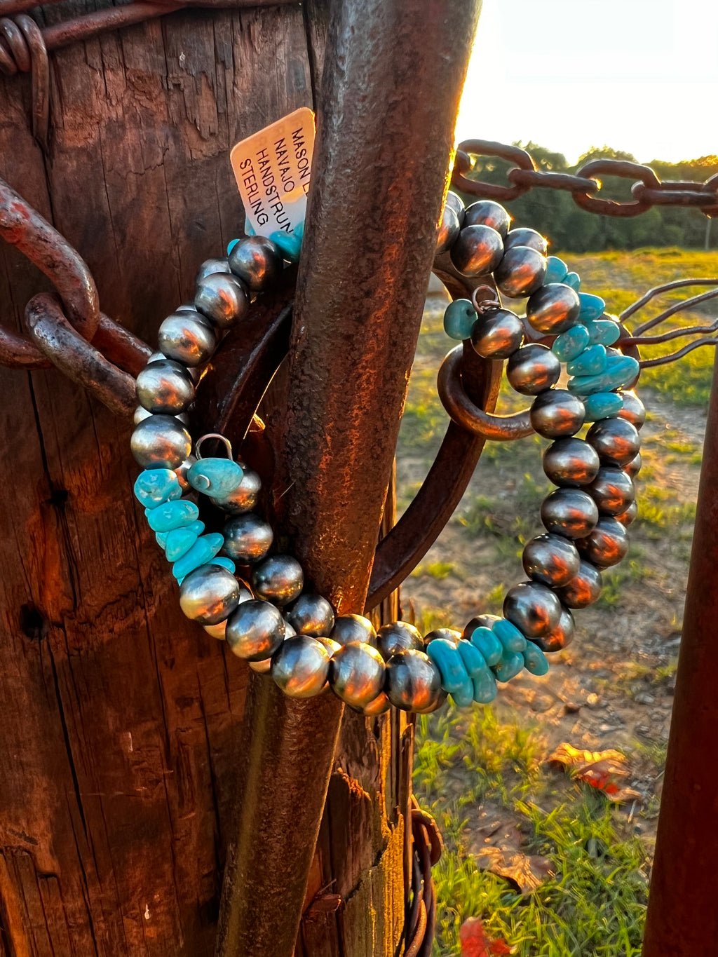 Memory Wire Navajo Pearls with Kingman Turquoise Bracelet