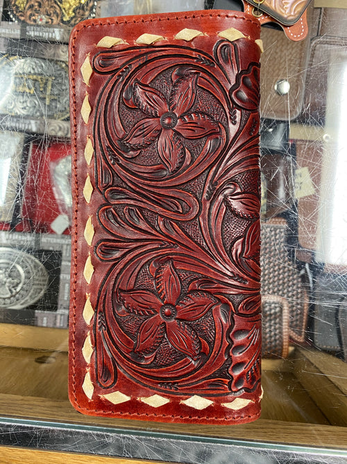American Darling Tooled Leather Red Ruby Wallet (G488)