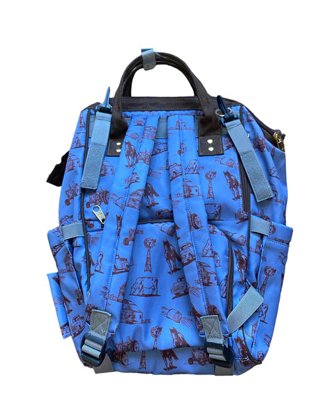 Blue Farm Print Diaper Bag