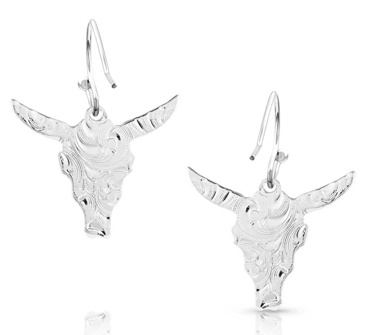 Chiseled Steer Head Earrings (er5397)