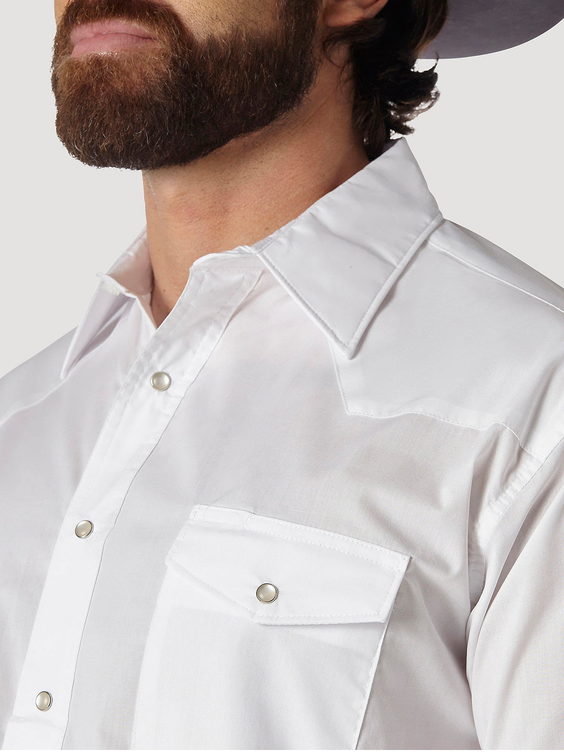 WRANGLER® WESTERN SNAP SHIRT - LONG SLEEVE SOLID BROADCLOTH IN WHITE