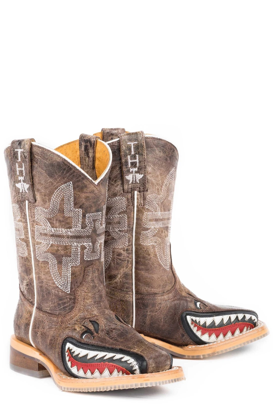 LITTLE BOYS SHARKY WITH MAN EATER SOLE BROWN LEATHER UPPER(0712)