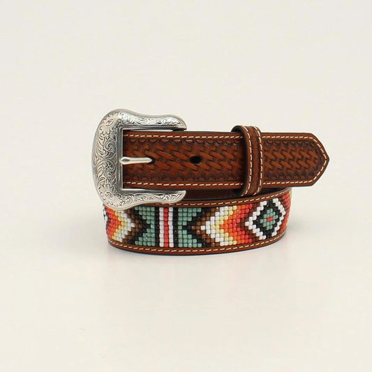 NOCONA KIDS BELT 1 1/4 BASKET WEAVE DIAMOND BEADED TAN N4441108