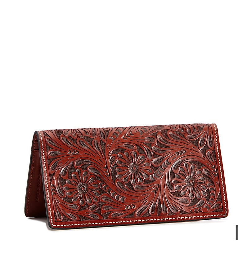 Cowboy Chrome Brown Floral Tooled Rodeo Wallet (W576)