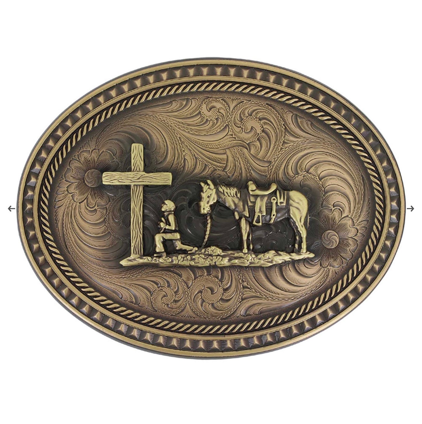 Miner's Classic Oval Buckle with Christian Cowboy Figure 36010BLB-731