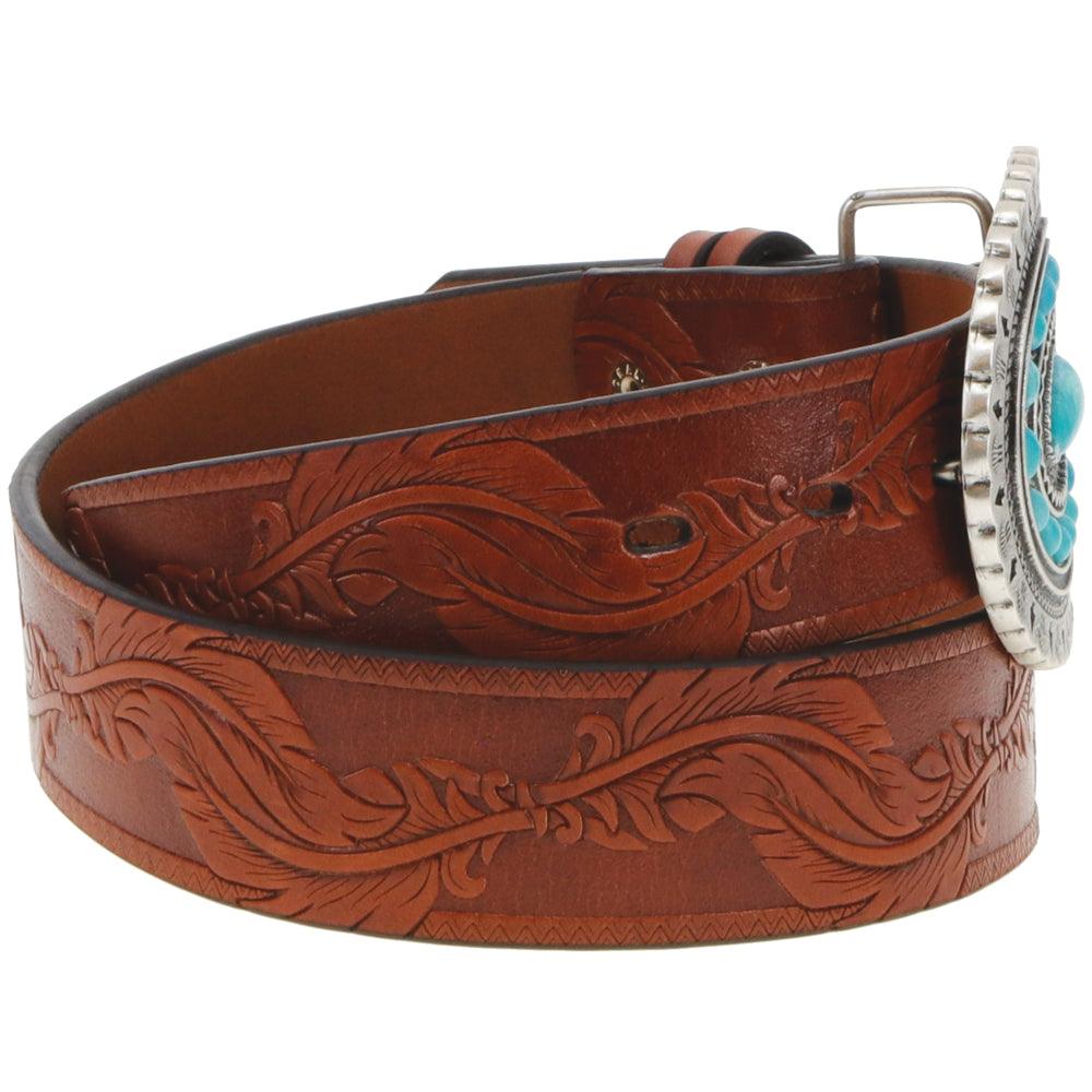 HOOEY "ORIGINAL HOOEY LADIES BELT" NATURAL /BROWN W/TURQUOISE RODEO BUCKLE SKU: HWBLT001-S