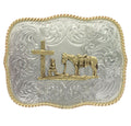 German Silver Christian Cowboy Western Belt Buckle